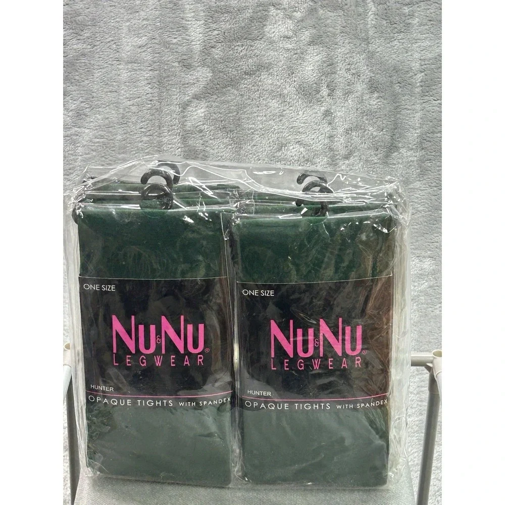 Nu & Nu Legwear Dark Green Opaque Tights With Spandex Sz 4'10